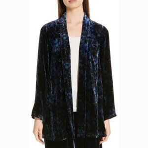 Eileen Fisher Long Printed Velvet shawl collar jacket cardigan Midnight medium